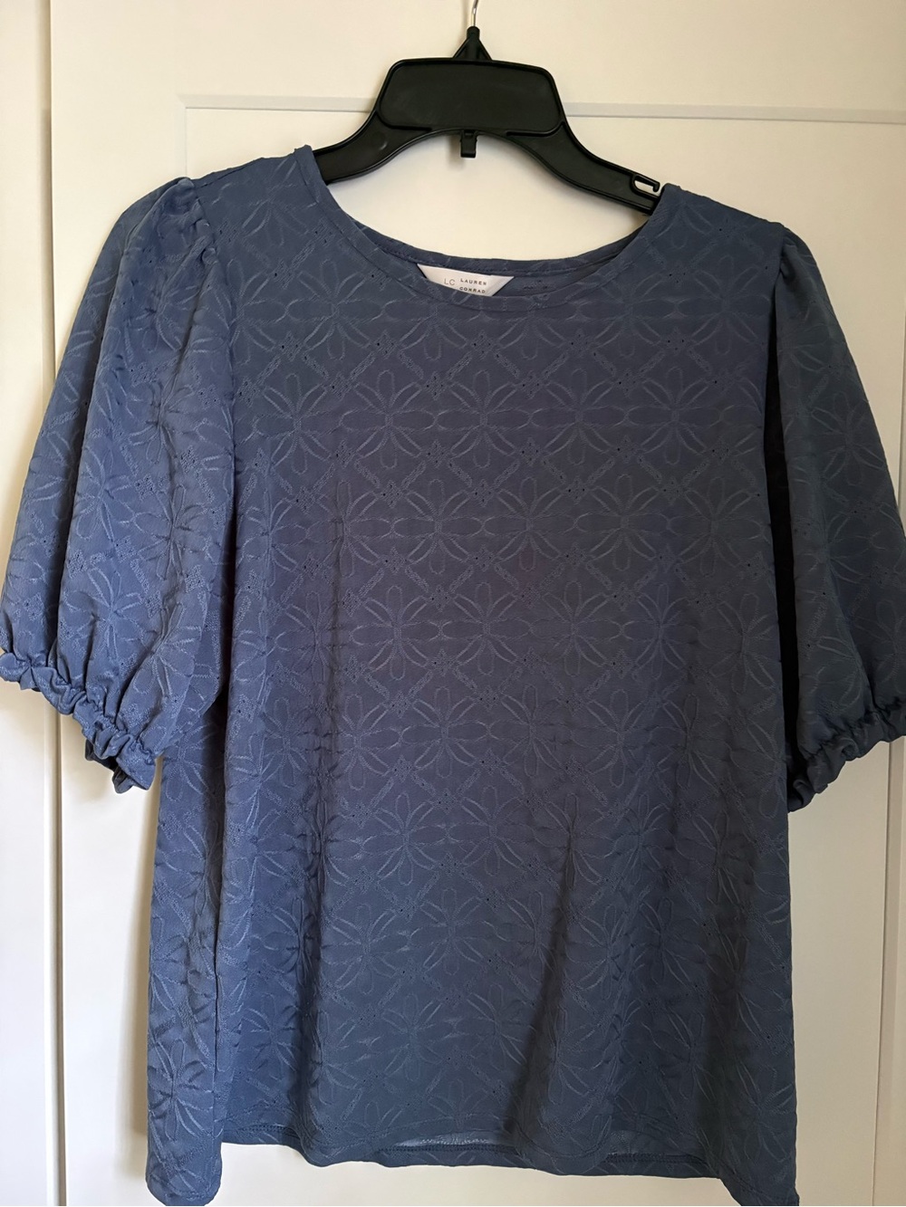 LOFT Blue Puff Sleeve Eyelet Blouse